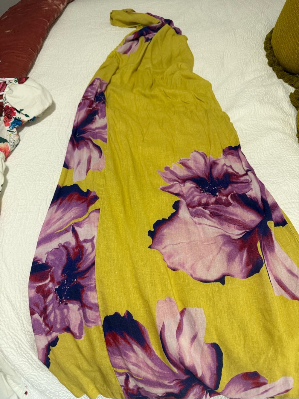 Anthropologie Yellow Floral-Trim Sleeveless Wrap Maxi Dress - Picture 3 of 4